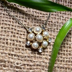 Faux Pearl and Rhinestones Vintage Gold Tone Pendant